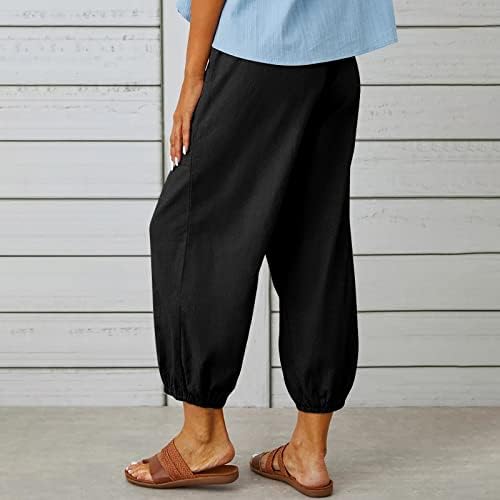 מכנסי איכר של Hiuara לנשים קיץ חוף כותנה קפריס 3/4 מכנסי טרנינג מכנסי יוגה המותניים האלסטיים מכנסי טרקלין קצוצים