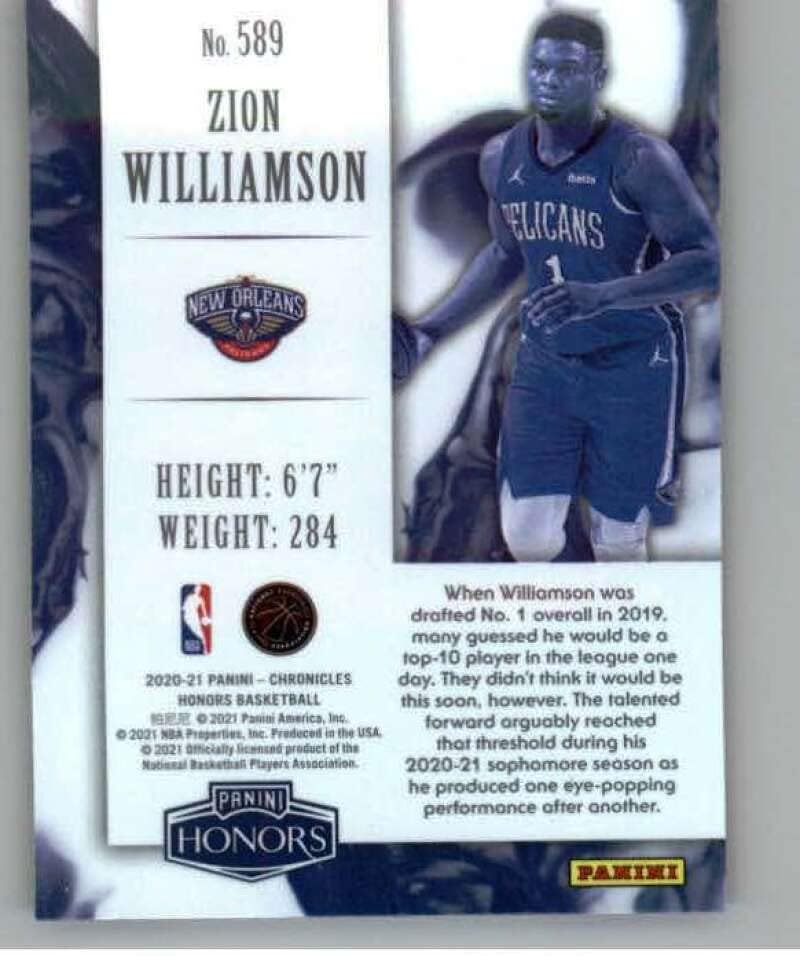 2020-21 Panini Chronicles 589 ציון וויליאמסון ניו אורלינס פליקנס NBA כרטיס מסחר בכדורסל