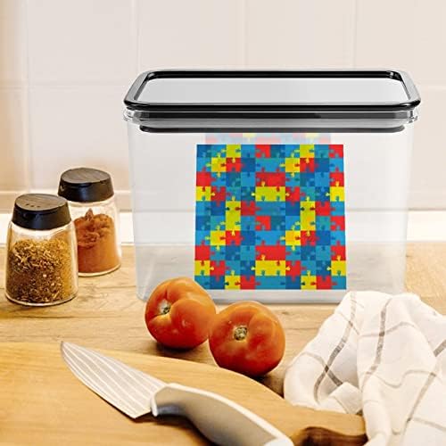 סמל של חידות אוטיזם וידיים מיכל אחסון מזון מפלסטיק קופסאות אחסון ברורות עם מכסה חותם
