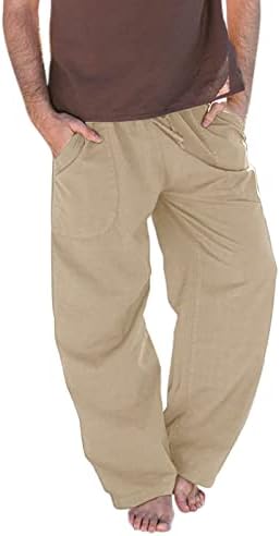 מכנסי חוף פשתן גברים של Ozmmyan מכנסיים אופנה קיץ שרוך אלסטי צבע אחיד מכנסיים מזדמנים רופפים