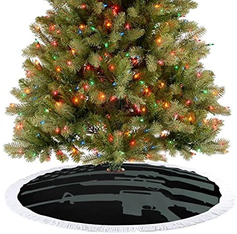 אקדח ארהב דגל שחור הדפס שחור חצאית עץ חג המולד עם ציצית למסיבת חג מולד שמח תחת עץ חג המולד