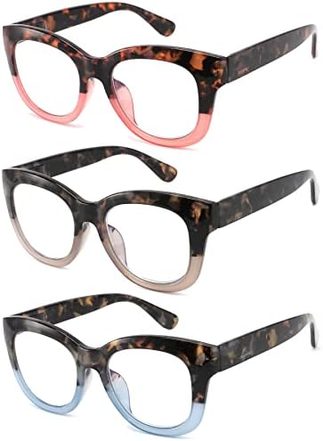קוראנשמה 3 חבילה גדול קריאת משקפיים לנשים כחול אור חסימת מחשב קוראי אופנה גדול עגול מסגרת משקפיים עם אביב ציר נגד בוהק