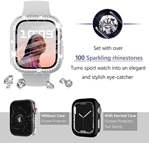 WINGLE תואם למגן מסך Apple Watch Case 40 ממ כיסוי פנים עם זכוכית מחוסמת, Bling Diamond Protective Covers