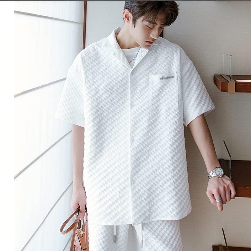 N/A חולצות שחורות לבנות מכנסיים קצרים קופסת אימונית קיץ בגדי זכר קניות בגדי רחוב קוריאניות