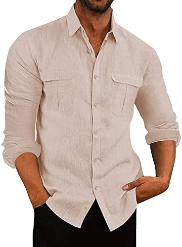 Maiyifu-GJ גברים פשתן כפתור מטה חולצות מטען חולצות חוף קיץ שרוול ארוך מזדמן חולצה חולצה רופפת קלה עם כיסים
