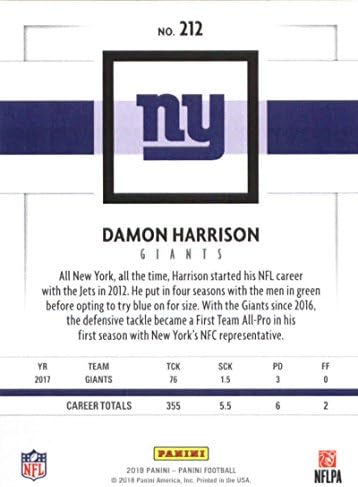 2018 Panini NFL כדורגל 212 דיימון הריסון ניו יורק ענקי כרטיס מסחר רשמי