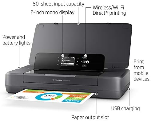HP OfficeJet 200 מדפסת ניידת עם מחסניות אלחוטי ונייד ומחסניות דיו - 4 צבעים
