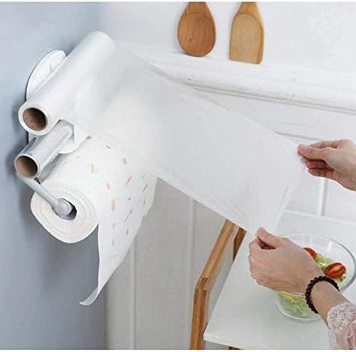 מחזיק גליל נייר טואלט של SMLJLQ או מתלה אחסון בניילון נצמד עשוי מפלסטיק עם קיר מותקן לאביזרי אמבטיה למטבח