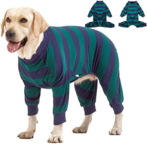 Lovinpet Pajamas Bodyshit בגד גוף - משקל קליל סרוג סרוג כלב סרוג כלב, ירוק ושחור חולצת הדפס חולצה, הגנת UV/, ג'אמי כלבים גדולים של גזע, מחמד PJ/XL