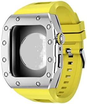 ערכת שינוי רצועות Kanuz עבור Apple Watch 8 7 75 ממ מארז מתכת נירוסטה לסדרת IWatch 6 SE 5 4 44 ממ פס שעון גומי רך