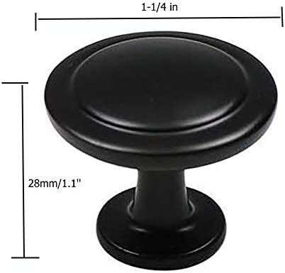 LC Lictop 25 חבילה ארון שחור שטוח חומרה כפתור עגול 1-1/4 בקוטר סגסוגת אבץ, ידיות מגירת ארונות לבית ומטבח