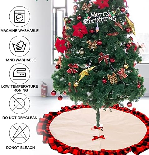 חצאית עץ חג המולד של Bekatech Bekatech, עיצוב פרע משובץ אדום ושחור, שכבה כפולה 48 אינץ
