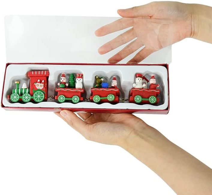 קישוטים לחג המולד של חג המולד רכבת רכבת עץ לחג המולד רכבת צבועה חמוד עם סנטה קלאוס שלג איש ראש השנה מתנה לקישוט מסיבות
