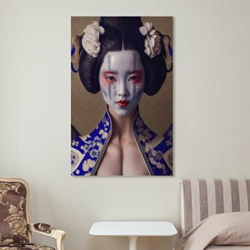 יפנית גיישה סוריאליסטית, גיישה בסגנון קיר פוסטרים אמנות קיר ציורי אמנות קיר בד דקור קיר תפאורה ביתית תפאורה עיצוב אסתטי 12x18 אינץ 'מסגרת סגנון