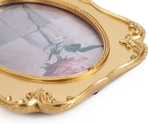 Sikoo Vintage 5x7 מסגרת תמונה סגלגלה זהב מסגרת שולחן מעוטרת עתיקה וקיר מסגרת צילום מסגרת צילום עם קדמת זכוכית בהגדרה גבוהה לעיצוב הבית, גלריית תמונות רטרו, אמנות מיושנת, זהב