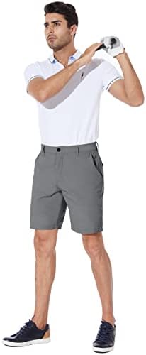 מכנסיים קצרים גולף של Puli גברים שמלת שמלה קדמית שטוחה היברידית 9 אינץ 'עמיד למים קל משקל קל יבש צ'ינו מזדמן עם כיסים