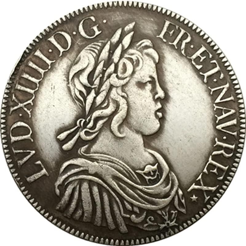 1643 מטבעות צרפתים נחושת טהורה מצופה מכסף עתיק כסף מטבעות מלאות מלאות יכולת