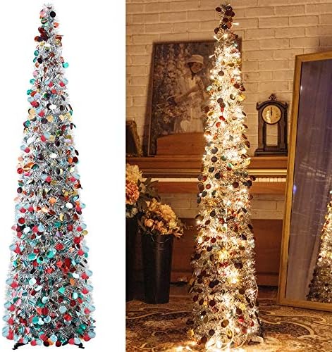 עץ חג המולד המלאכותי המוקפץ עם 100 אורות, עיפרון מתקפל עצי חג מולד לעבר קישוטי חג המולד של מסיבת קרנבל לחג