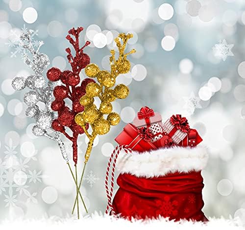 מתנות דקורטיביות מעודנות לחג המולד, 36 יחידות פירות יער נוצצות מלאכותיות, 7.9 אינץ 'נצנצים בחירות עץ חג המולד לקישוטים לעץ חג המולד, זר חג המולד, זר חג המולד, חג וקישוט ביתי (צבע: 36 pc
