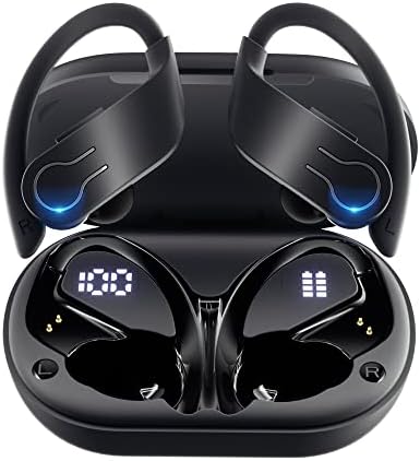 אוזניות אוזניות אלחוטיות Bluetooth 5.3 אוזניות 120 שעות זמן משחק אלחוטית מארז טעינה דיגיטלית תצוגת LED דיגיטלית אוזניות אוזניות עם אוזניות אטומות למים עם אוזניים עם מיקרופון לאימון ריצת ספורט