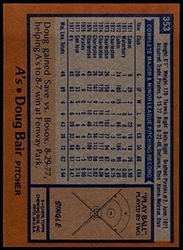 1978 Topps 353 Doug Bair Oakland Athletic