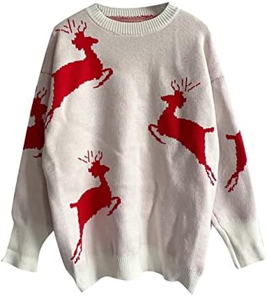 סוודרים לחג המולד לנשים אופנה סנטה קלאוס חמוד סוודר צוואר עגול סוודר רופף