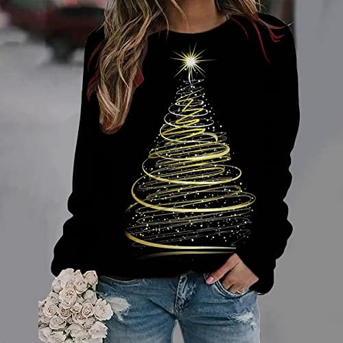 נשים חג המולד סווטשירט חמוד חג המולד עץ הדפסה ארוך שרוול סוודר חולצות סתיו חורף בציר מזדמן טי חולצות