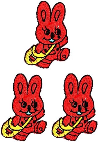קליינפלוס 3 יחידות. מיני די אדום ארנב הליכה קריקטורה ילדים ברזל על תיקוני באני אופנה סגנון רקום מוטיב אפליקצית קישוט סמל תלבושות אמנויות תפירה תיקון