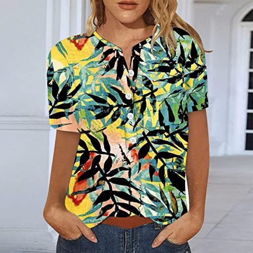 נערות נוער חולצות כפתור מזדמן חולצות שרוול קצר חזה הדפס הנלי טוניקות רזיה קיץ חולצות סתיו 2023 RZ