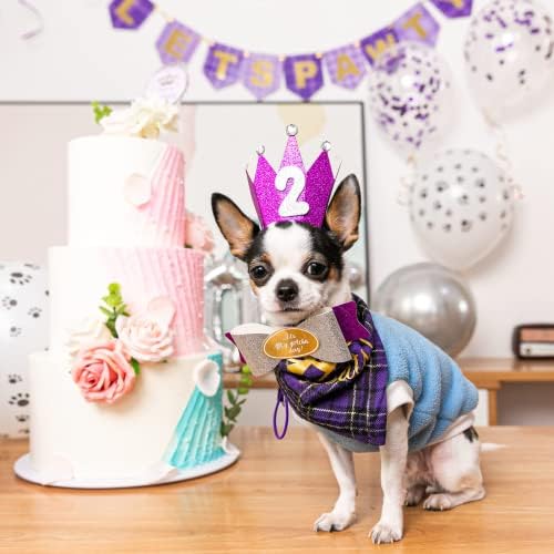 ציוד למסיבות יום הולדת לכלב, כובע יום הולדת לכלב/בנדנה/קשת/בלון/דגל/באנר לחיות מחמד של כלבים בינוניים קטנים, קישוטים למסיבות יום הולדת כלבים קישודים