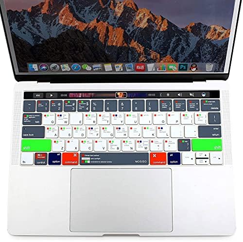 כיסוי מקלדת Mosiso Silicone התואם ל- MacBook Pro עם מגע מגע 13 ו -15 אינץ '2019 2018 2017 2017 עם מזהה מגע, Mac OS X קיצור דרך, אפור
