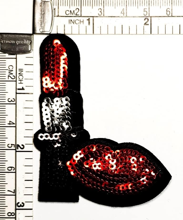 קליינפלוס 2 יחידות. אדום שפתון קריקטורה תיקון רקום שפתון פאייטים ברזל על תג לתפור על תיקון בגדי רקמת אפליקצית מדבקת בד תפירה דקורטיבי תיקון