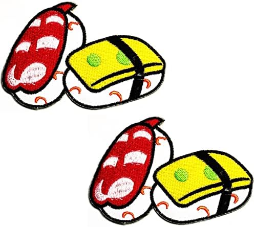 קליינפלוס 2 יחידות. סושי יפני תיקון מלאכות אמנויות תפירת תיקון סושי יפני חמוד מזון קריקטורה רקום ברזל על לתפור על תיקוני תג עבור עשה זאת בעצמך ג ' ינס מעיל תיק תרמיל כובעים