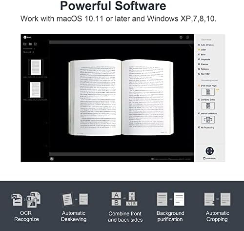 CZUR ET18 PRO סורק מסמכים מקצועי, Gen 2nd Auto-Flatten & Deskew Tech, מצלמת HD 18MP, Capture A3, 186 שפות OCR, המרה ל- PDF/PDF/Word/TIFF/TIFF, הפעל על Windows & MacOS