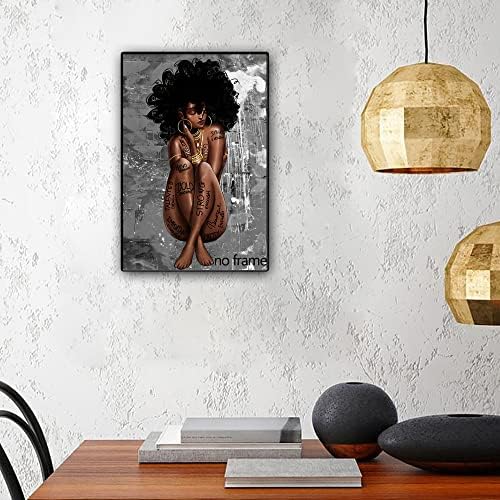 פוסטר מלכה שחור אפריקני אמריקה קיר אמנות ציורים בחורה שחורה בור ציורים נשים שחורות תפאורה קיר נשים אפריקאיות דיוקן דיוקטציה תמונה מצוירת אנכית לקישוטים לסלון ללא מסגרת 16x24in